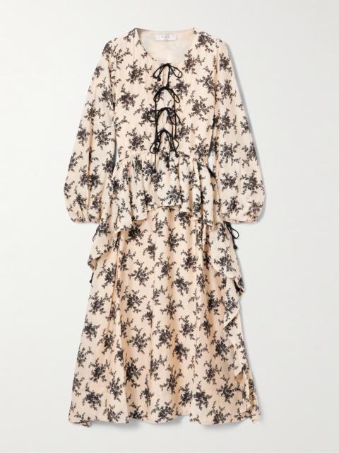 Joan Tie-detailed Ruffled Floral-print Voile Midi Dress