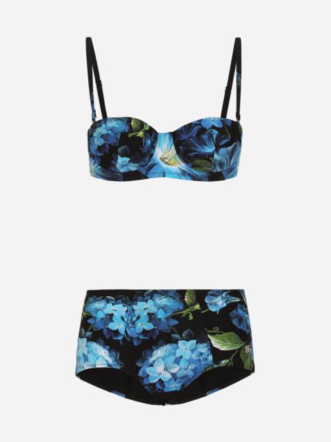 Bluebell-print balconette bikini with high-waisted bikini bottoms