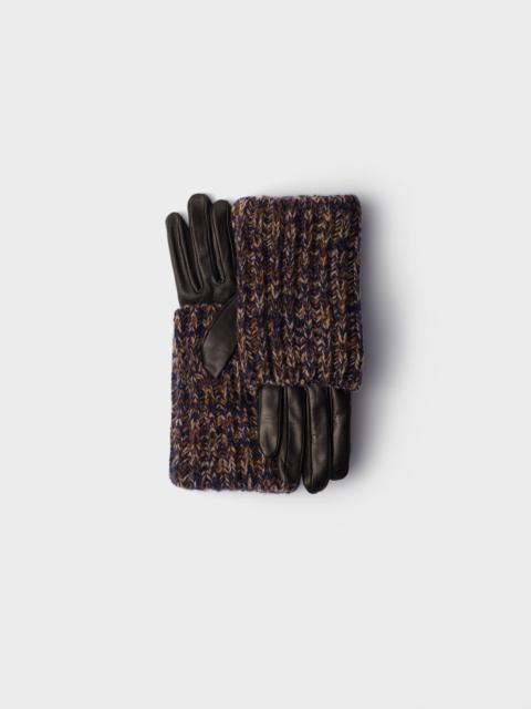 Nappa leather and mélange knit gloves