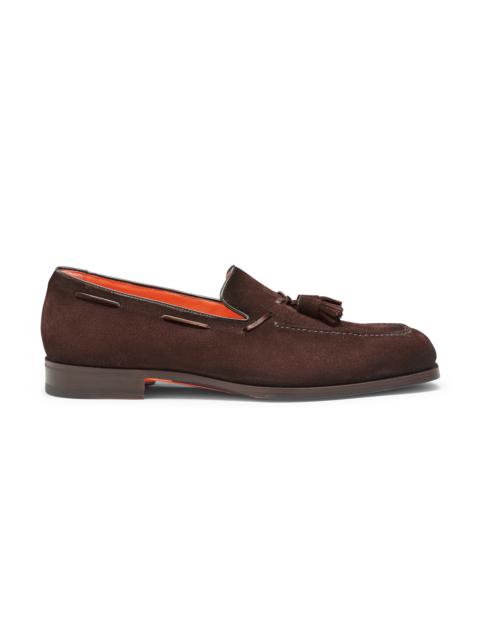 Men’s dark brown suede and leather tassel loafer