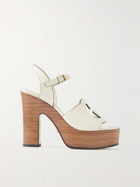 Cutout leather platform sandals