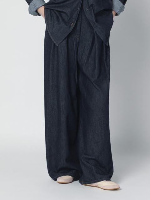 Indigo denim wide-leg trousers with pleats