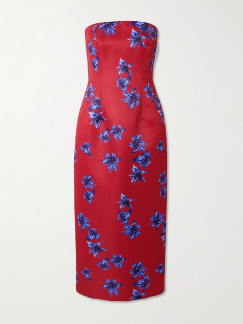 Leila Strapless Floral-print Faille Midi Dress