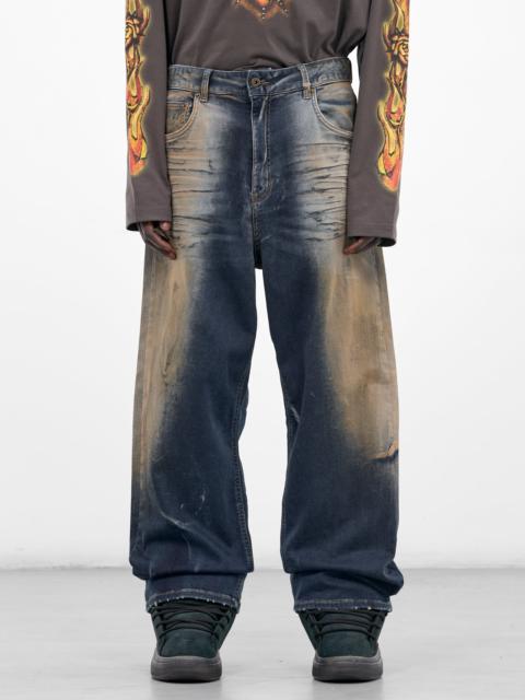 Blue Dirty Denim Wide Jeans