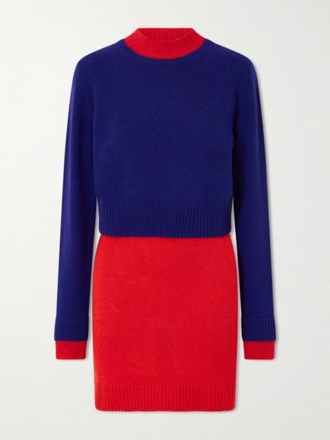 Two-tone Layered Wool Mini Dress