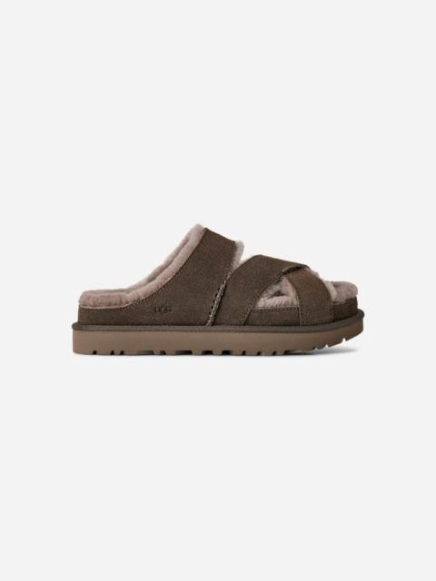 ® Women's Greenport Cross Strap Slide Sheepskin Sandal in Dense Smoke