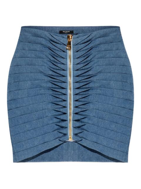 ruched zip mini skirt