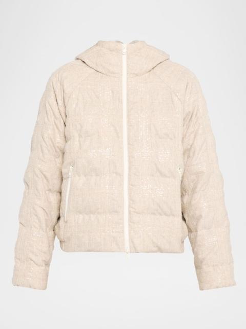 Pailette Check Wool Flannel Puffer Jacket