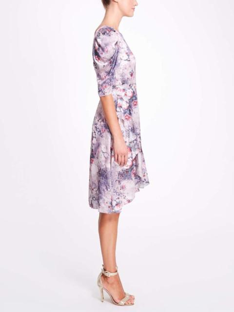 FLORAL TEXTURED CHARMEUSE WRAP DRESS
