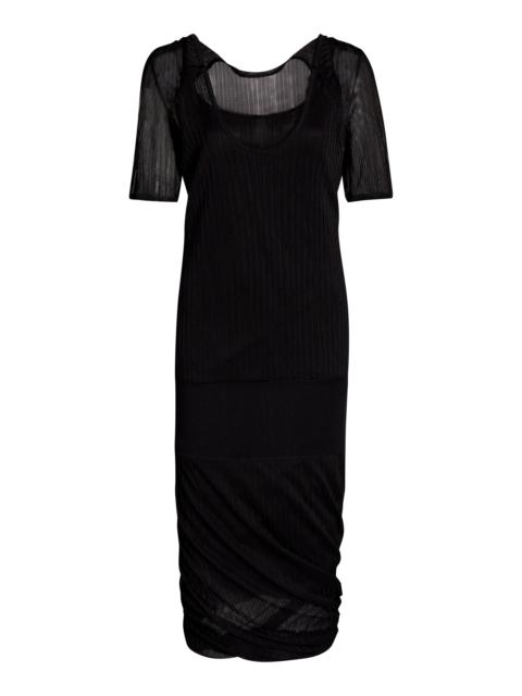 Ribbed-Knit Silk Midi Dress black
