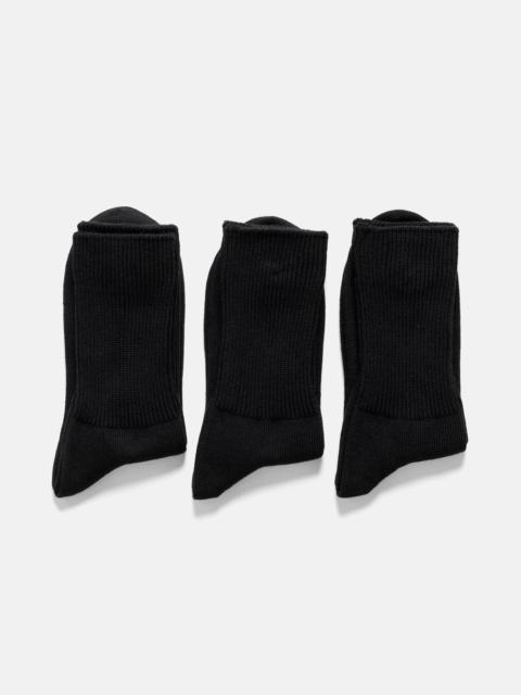 R1427 Organic Daily 3 Pack Ribbed Crew Socks Black