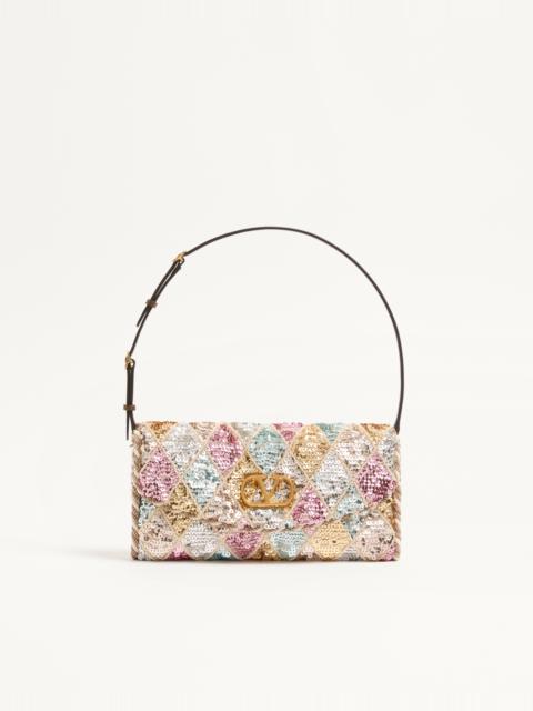 VALENTINO GARAVANI DEVAIN SMALL SHOULDER BAG WITH RHOMBELLE EMBROIDERY.