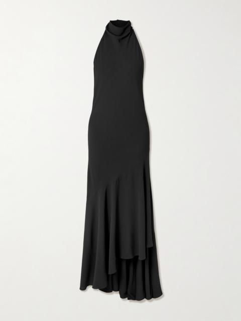 Open-back Asymmetric Ribbed Wool Maxi Dress