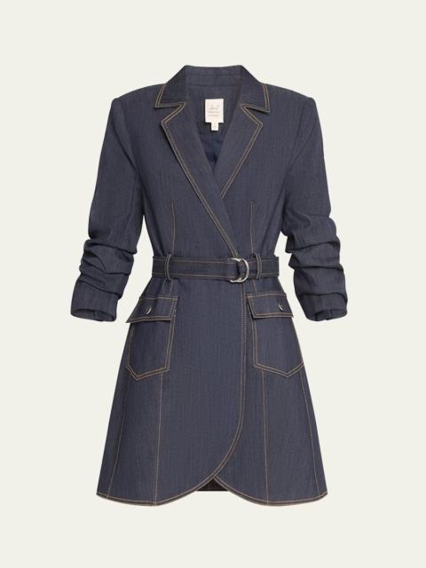 Jenessa Belted Denim Mini Wrap Shirtdress