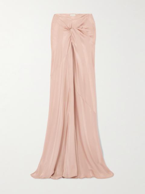 Twist-front Gathered Silk-satin Jacquard Maxi Skirt