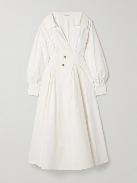 Isabela Pleated Cotton-blend Poplin Midi Shirt Dress