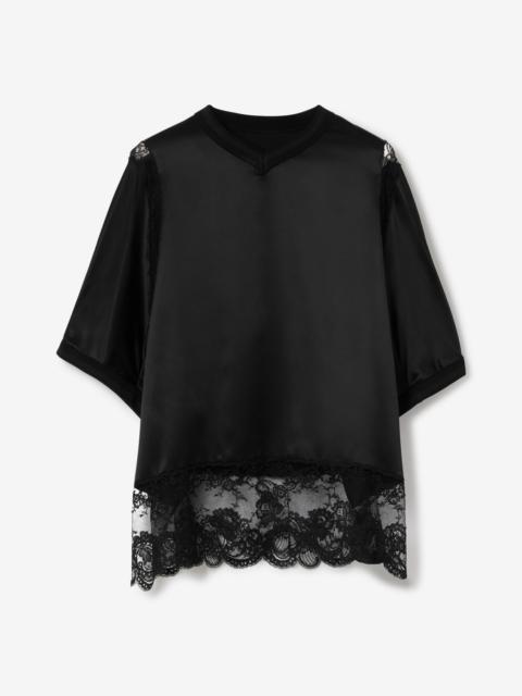 Short-sleeve Lace Panel Silk Satin Top