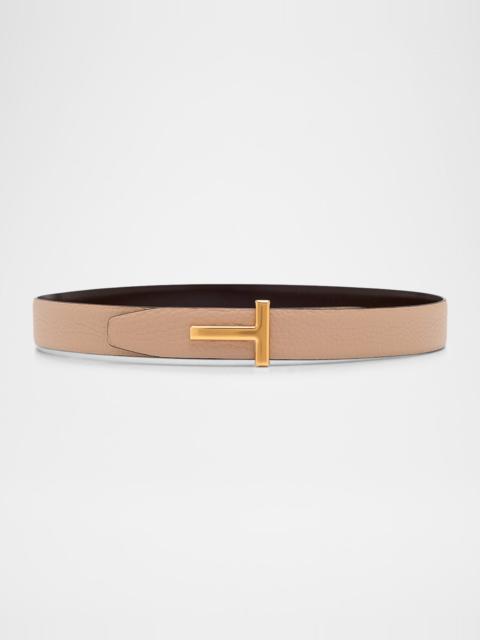 T Logo Leather Reversible Belt