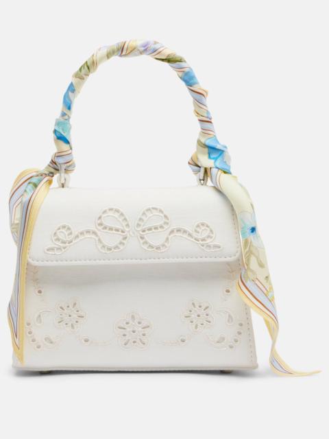 Bow embroidered top-handle bag