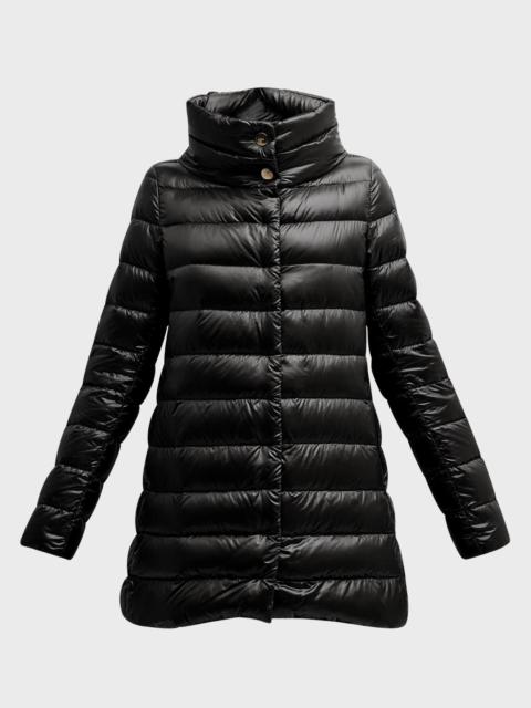 Amelia Water-Resistant Ultralight Nylon A-Line Puffer Jacket