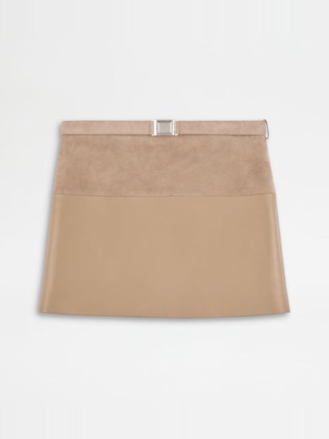 MINISKIRT IN LEATHER - BEIGE