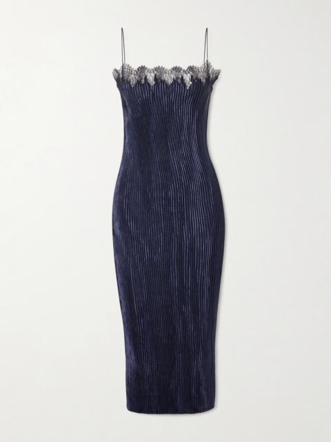 Lumi Lace-trimmed Plissé Midi Dress