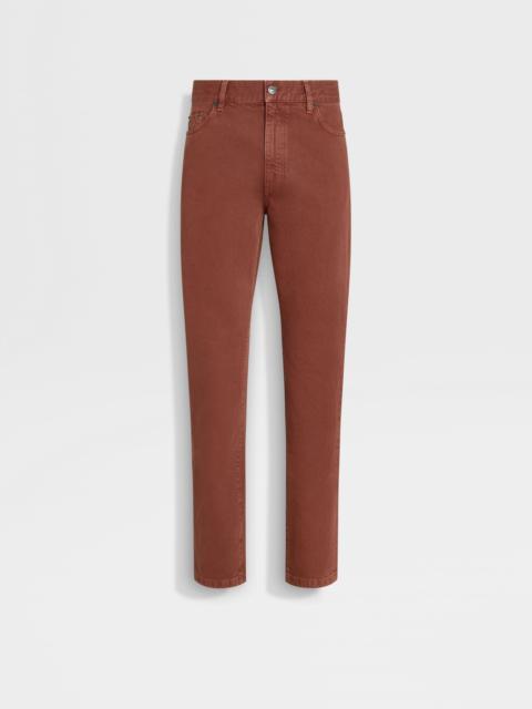 BRICK RED STONE-WASHED COTTON ROCCIA JEANS