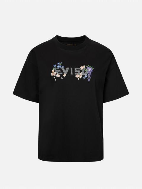 FLORAL PRINT AND RHINESTONE LOGO OVERSIZED T-SHIRT
