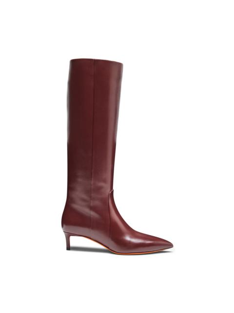 Women's burgundy leather mid-heel boot