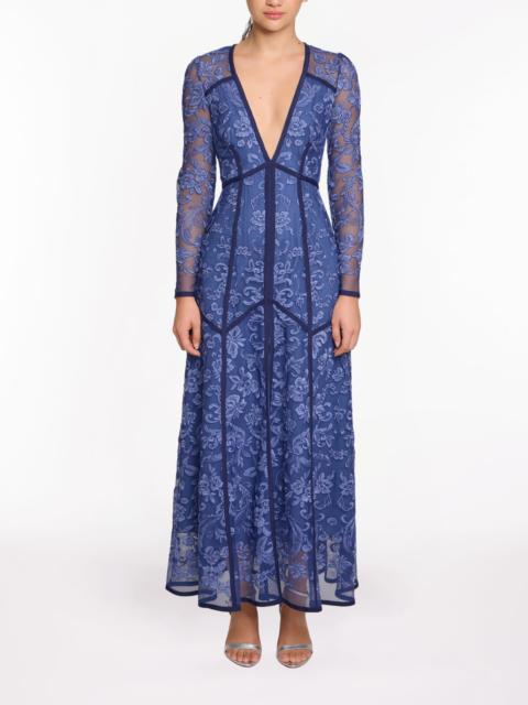 CORDED LACE DEEP V BUTTON MAXI DRESS