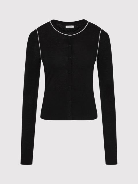 Wool Fine Line Cardigan - Black / Off White