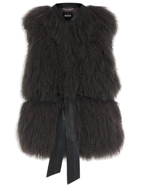 MONGOLIAN-SHEARLING GILET WITH DETACHABLE LEATHER BELT