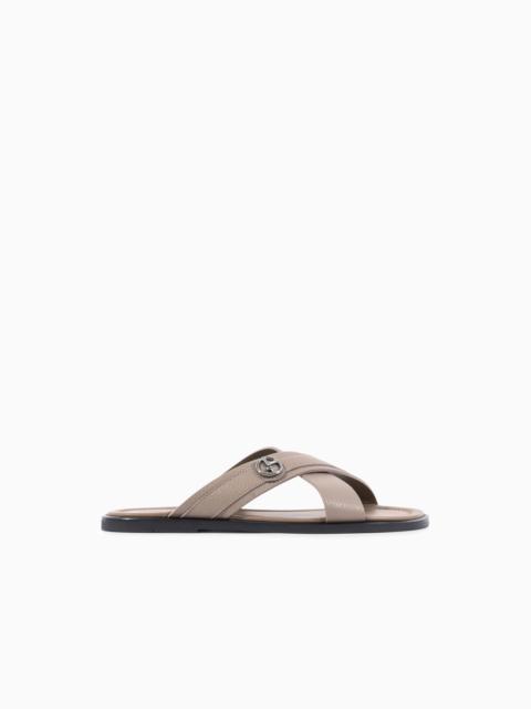 Pebbled-leather cross sandals