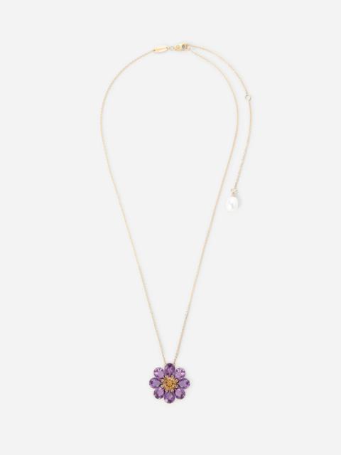 Spring necklace in yellow 18kt gold with amethyst floral motif