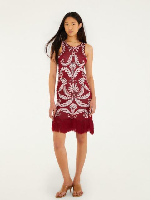 Burgundy Garden Tapestry Fringe Knit Dress