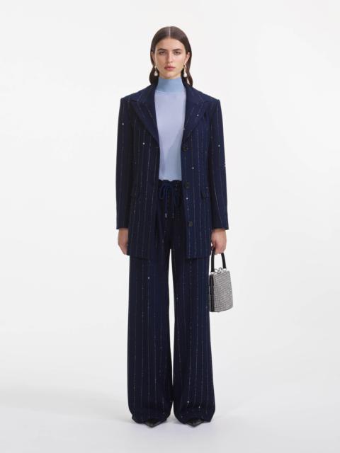 Navy Rhinestone Pinstripe Trousers