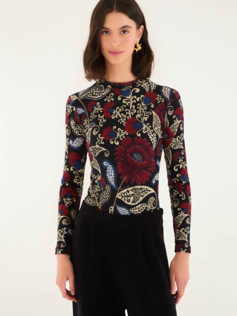 Black Valentina High Neck Long Sleeve Jersey Bodysuit