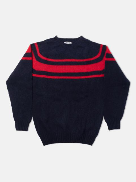 MADE-IN-SCOTLAND NAVY CHEST STRIPE SHAGGY DOG SWEATER - TRIM FIT