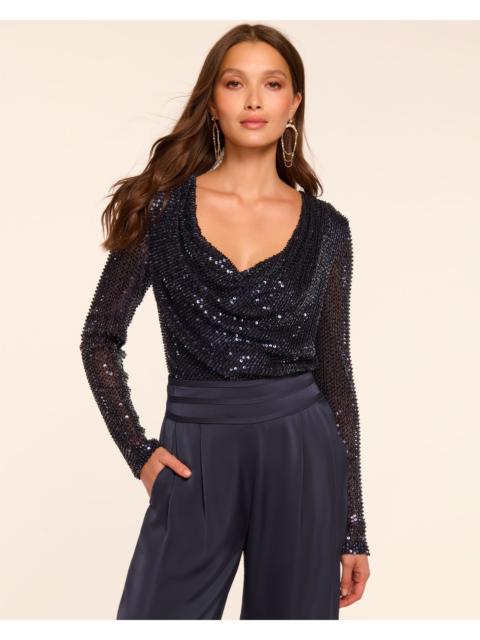 Leon Beaded Sequin Cowl Neck Top