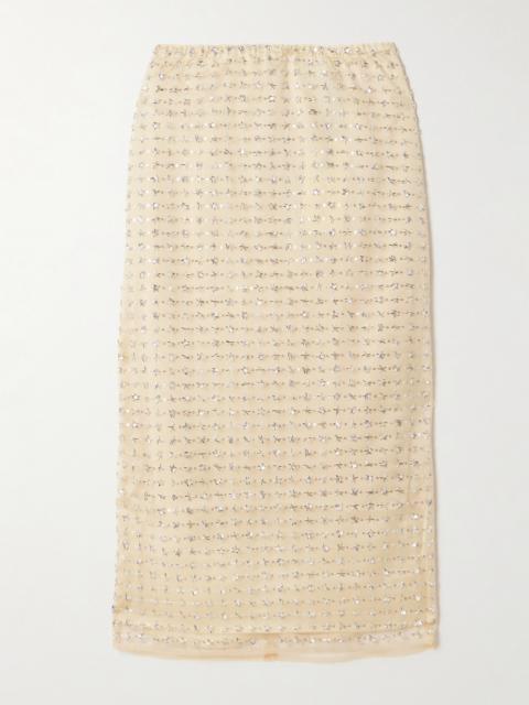 Ciara Layered Embellished Tulle Midi Skirt