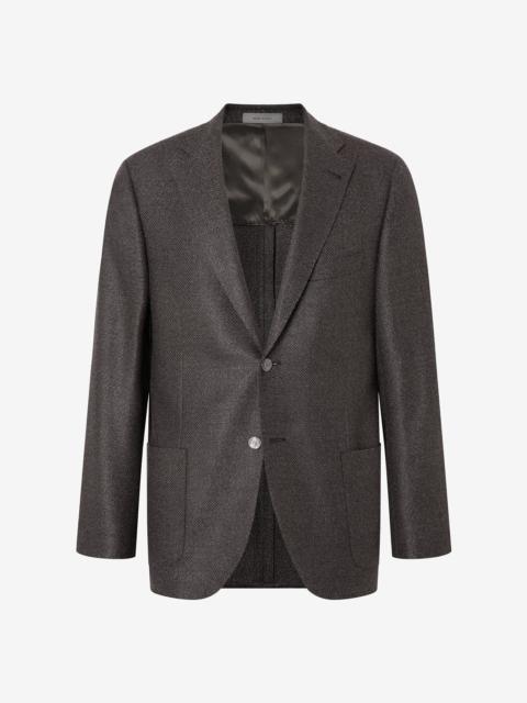 Brown wool, cashmere and silk hopsack jacket