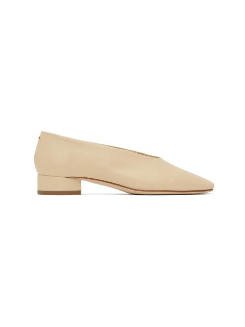 Beige Delia Leather Ballerina Flats