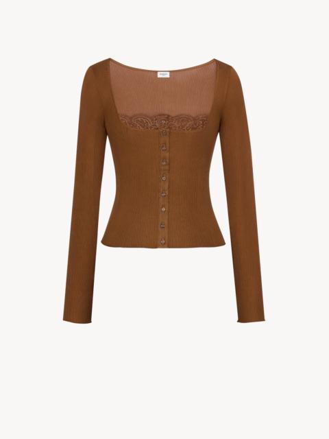 LACED SQUARE-NECK TOP IN RIBBED SILK JERSEY