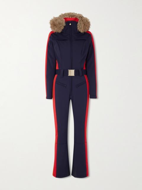 Suvi Belted Hooded Plush-trimmed Padded Down Ski Suit