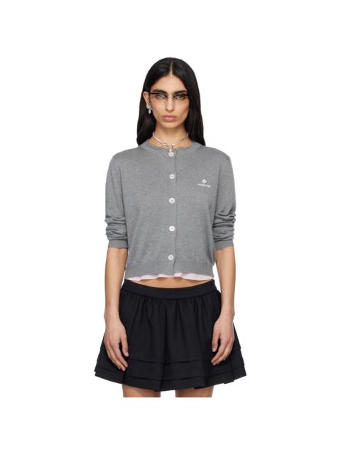 Gray Logo-Stitch Knit Cardigan
