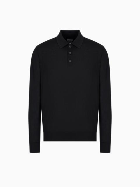 Long-sleeved polo shirt in virgin wool