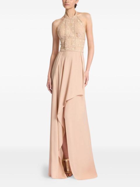 lace-insert halter neck dress