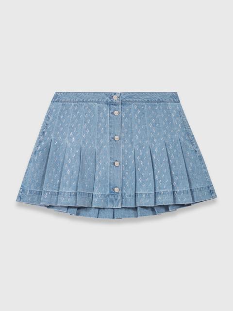 Short pleated denim skirt with strass