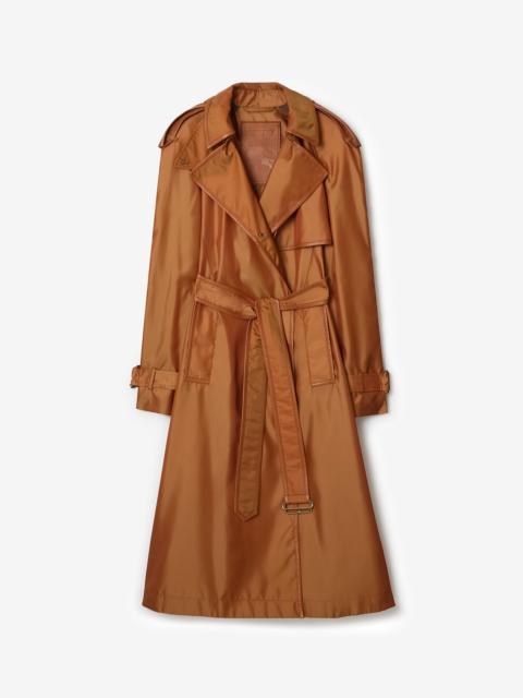 Long Nylon Blend Hooded Trench Coat