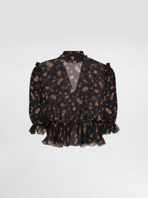 Small floral-print chiffon top